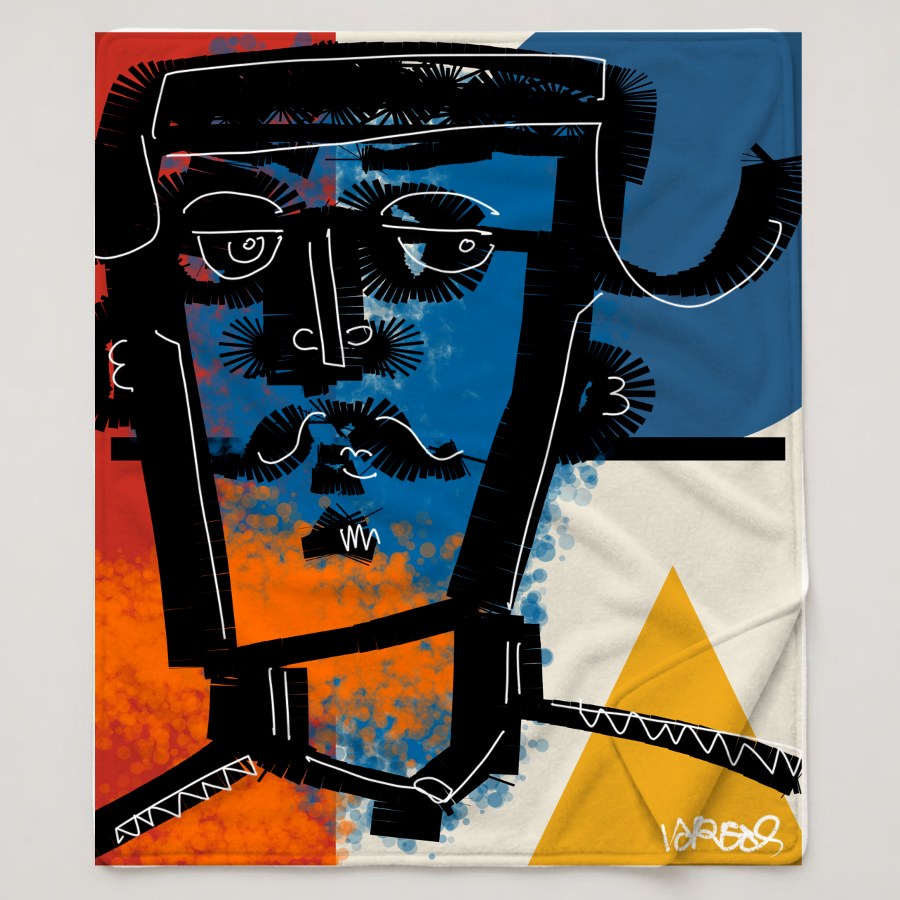 Quickdraw art printed on a fleece blanket