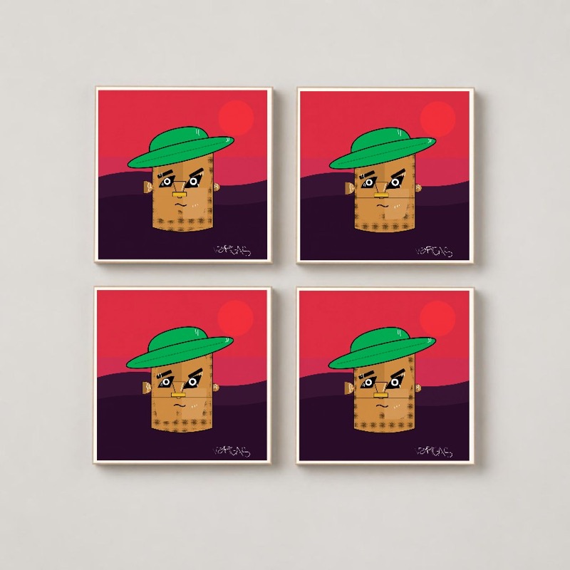 Quickdraw art printed on coasters